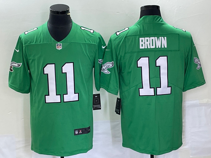 Men's Philadelphia Eagles #11 A. J. Brown Green Stitched Football Jersey